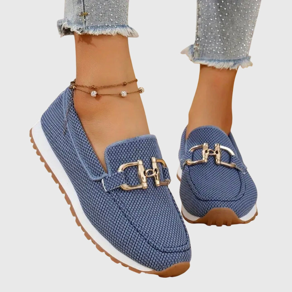Women's Casual Slip-On Loafer Sneakers with Mesh and Horsebit Buckle - Image 1