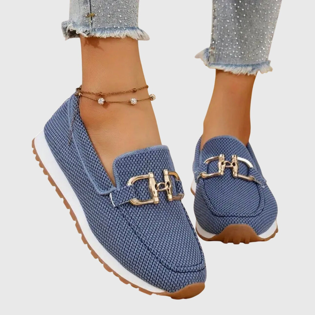 Women's Casual Slip-On Loafer Sneakers with Mesh and Horsebit Buckle - Image 1