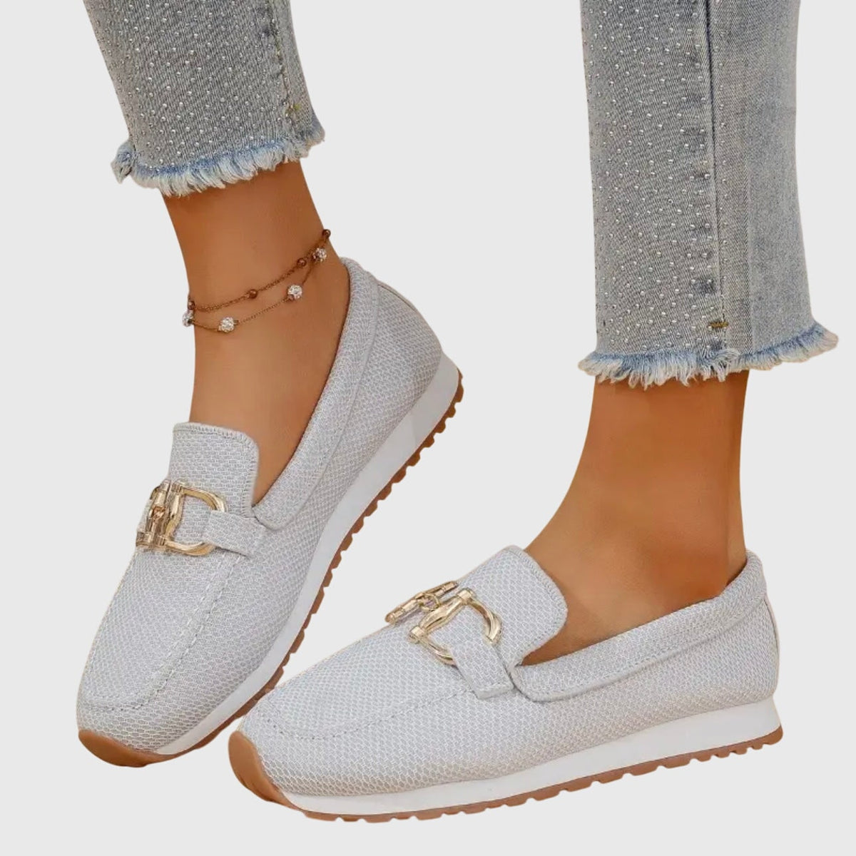 Women's Casual Slip-On Loafer Sneakers with Mesh and Horsebit Buckle - Image 9