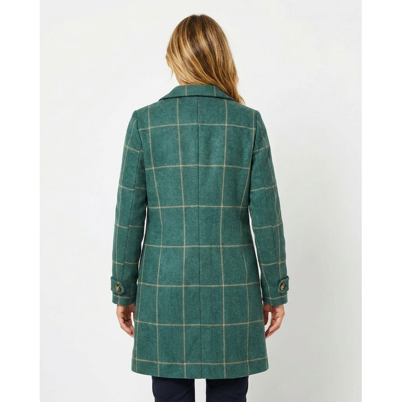 Women's Checkered Wool Blend Plaid Coat with Notched Lapel and Tortoiseshell Buttons - Image 2