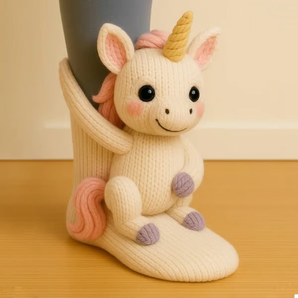 Women's Chunky Knit Animal Novelty Crew Length Socks with 3D Stuffed Details - Image 11