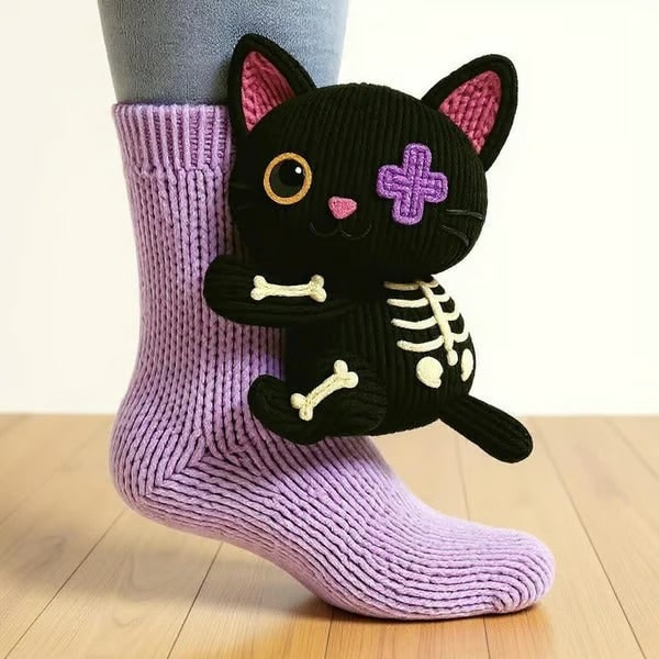 Women's Chunky Knit Animal Novelty Crew Length Socks with 3D Stuffed Details - Image 12