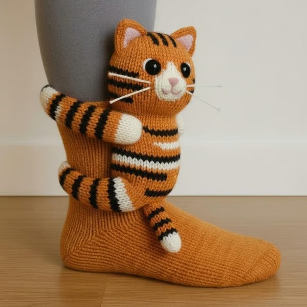 Women's Chunky Knit Animal Novelty Crew Length Socks with 3D Stuffed Details - Image 2