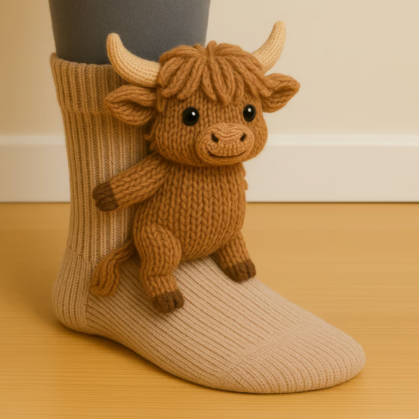 Women's Chunky Knit Animal Novelty Crew Length Socks with 3D Stuffed Details - Image 3