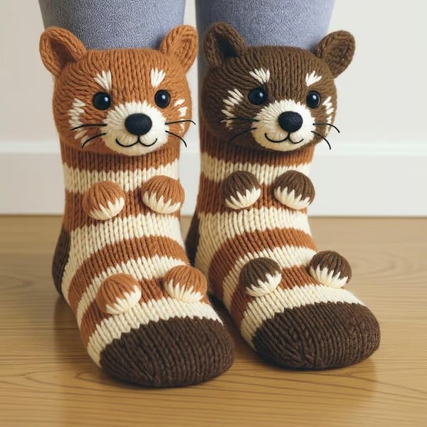Women's Chunky Knit Animal Novelty Crew Length Socks with 3D Stuffed Details - Image 4
