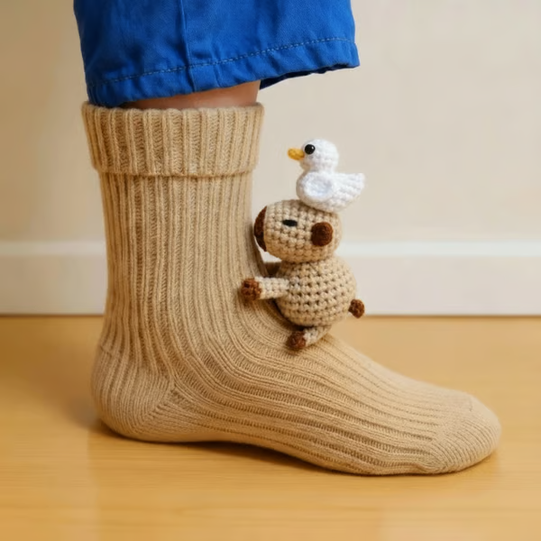 Women's Chunky Knit Animal Novelty Crew Length Socks with 3D Stuffed Details - Image 8