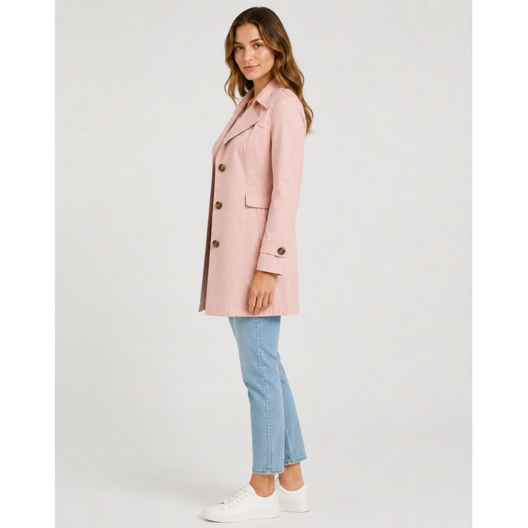 Women's Classic Cropped Trench Coat with Notched Lapel and Button Cuffs - Image 10