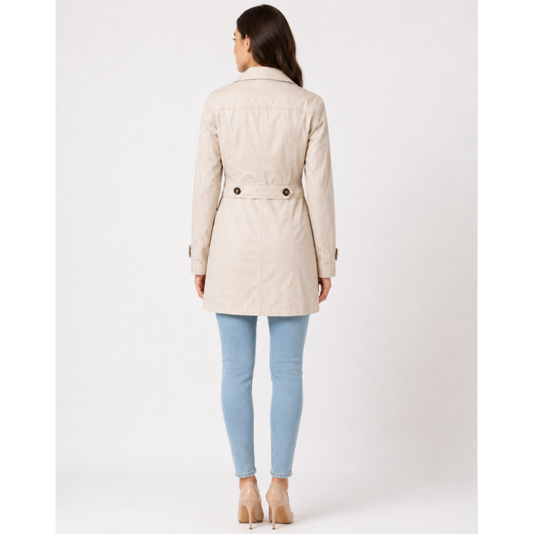 Women's Classic Cropped Trench Coat with Notched Lapel and Button Cuffs - Image 7