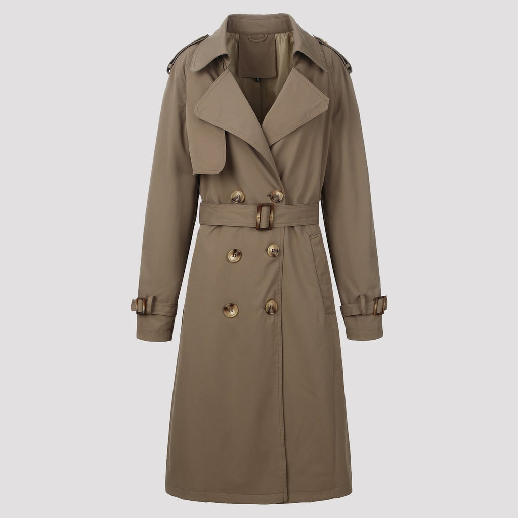 Women's Classic Long Double Breasted Trench Coat with Belt and Notched Lapel - Image 1