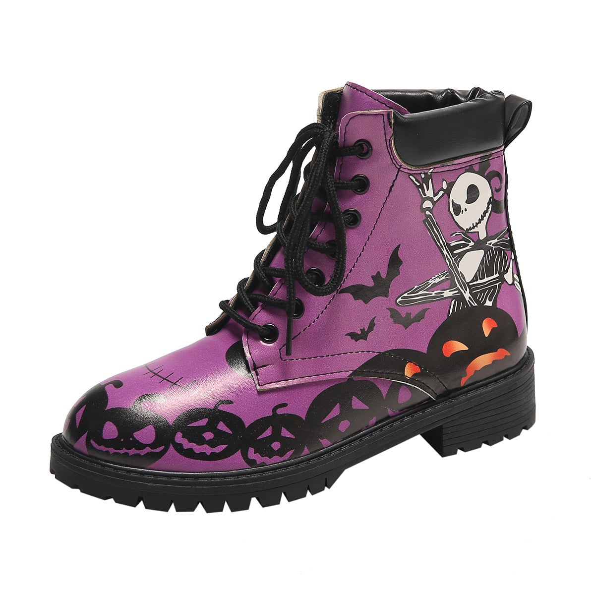 Women's Combat Boots Lace-Up Military Fold Over Halloween with Skeleton Print - Image 5