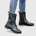 Women's Combat Boots Tall Walking Lace-Up with Side Zipper and Buckle Strap - Image 1