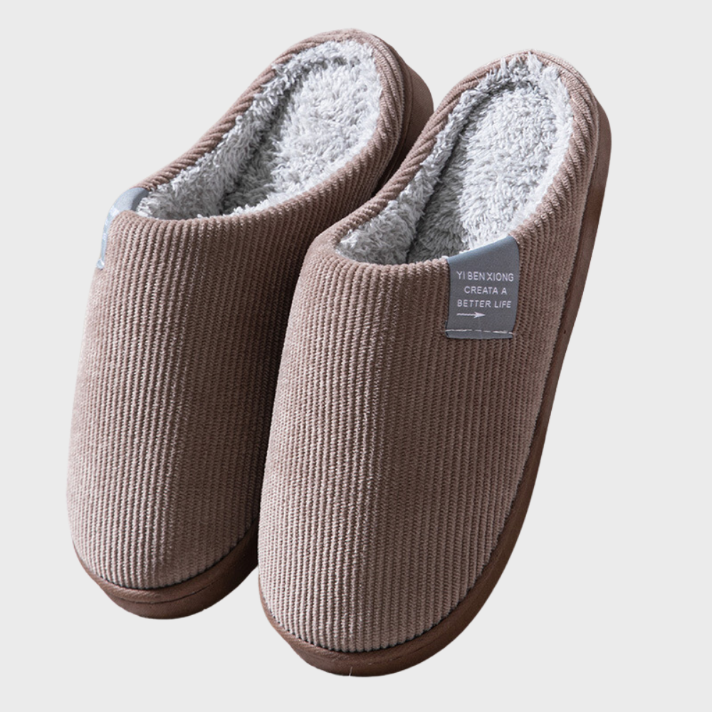 Women's Comfy House Slippers with Ribbed Corduroy and Fleece Lining Closed Toe - Image 1