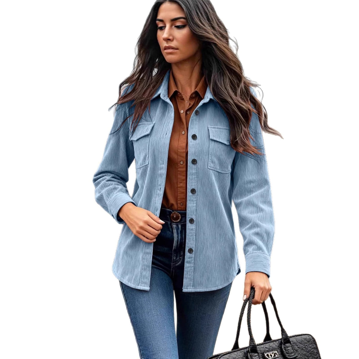 Women's Corduroy Shacket Button Down Shirt Jacket with Chest Pockets - Image 5