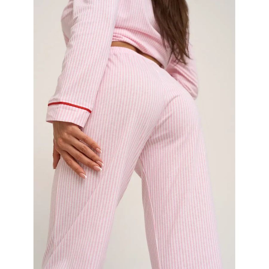 Women's Cotton Pajama Set with Long Sleeves and Striped Pattern Button-Front - Image 3