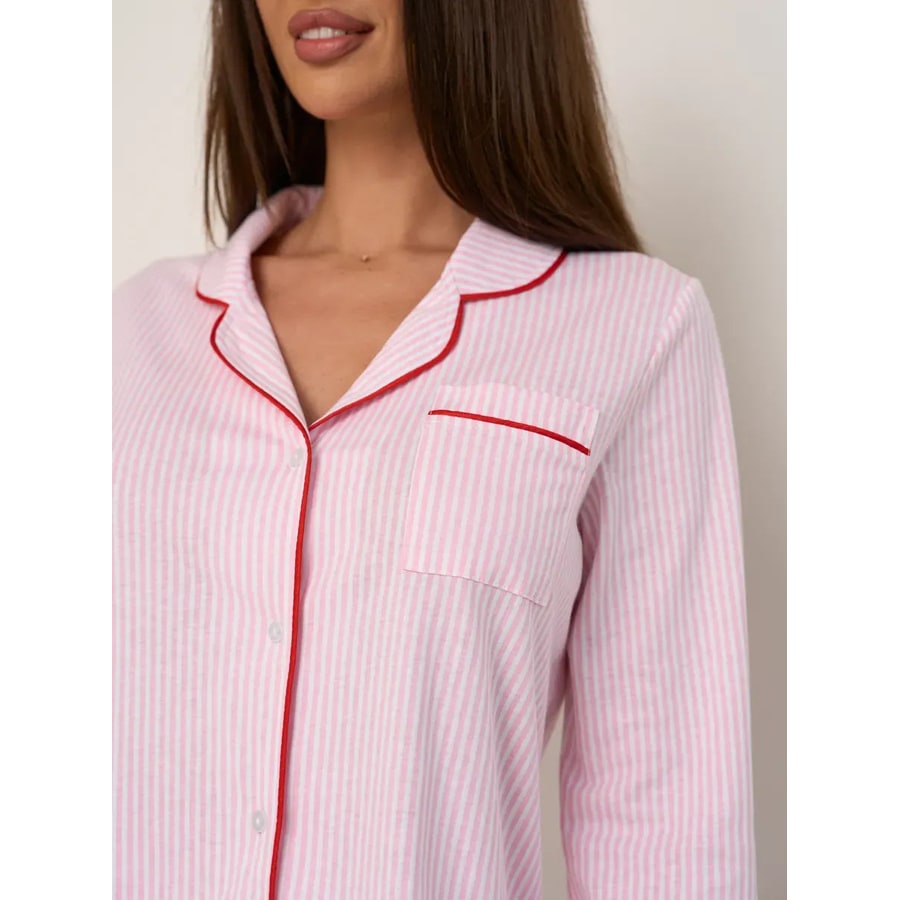 Women's Cotton Pajama Set with Long Sleeves and Striped Pattern Button-Front - Image 8