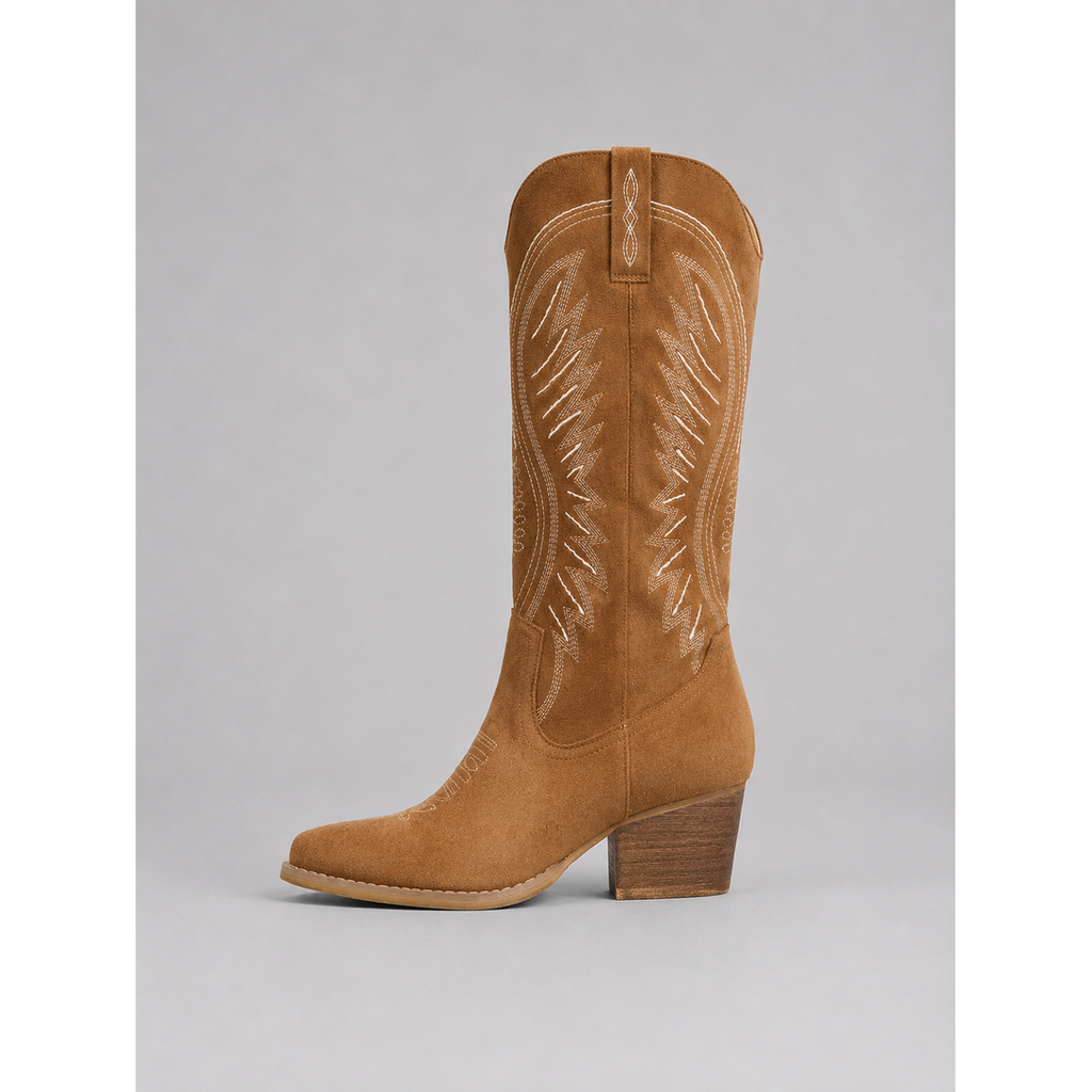 Women's Cowboy Western Boots Knee High Suede with Pointed Toe and Block Heel - Image 4