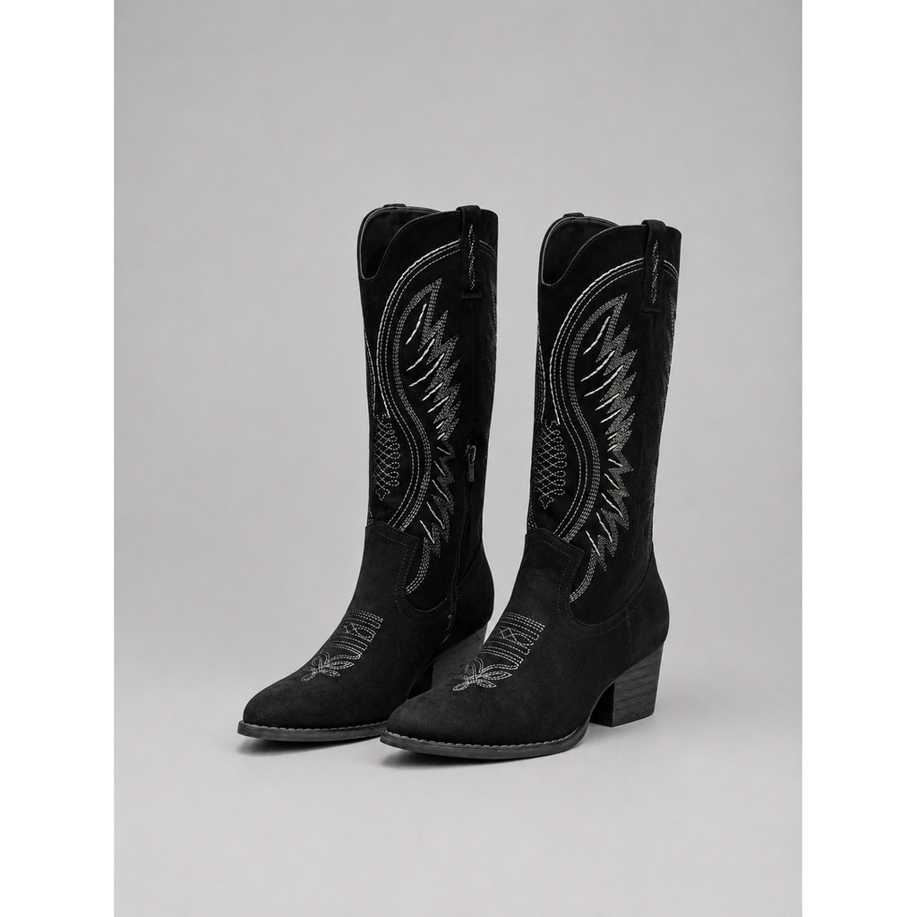 Women's Cowboy Western Boots Knee High Suede with Pointed Toe and Block Heel - Image 5