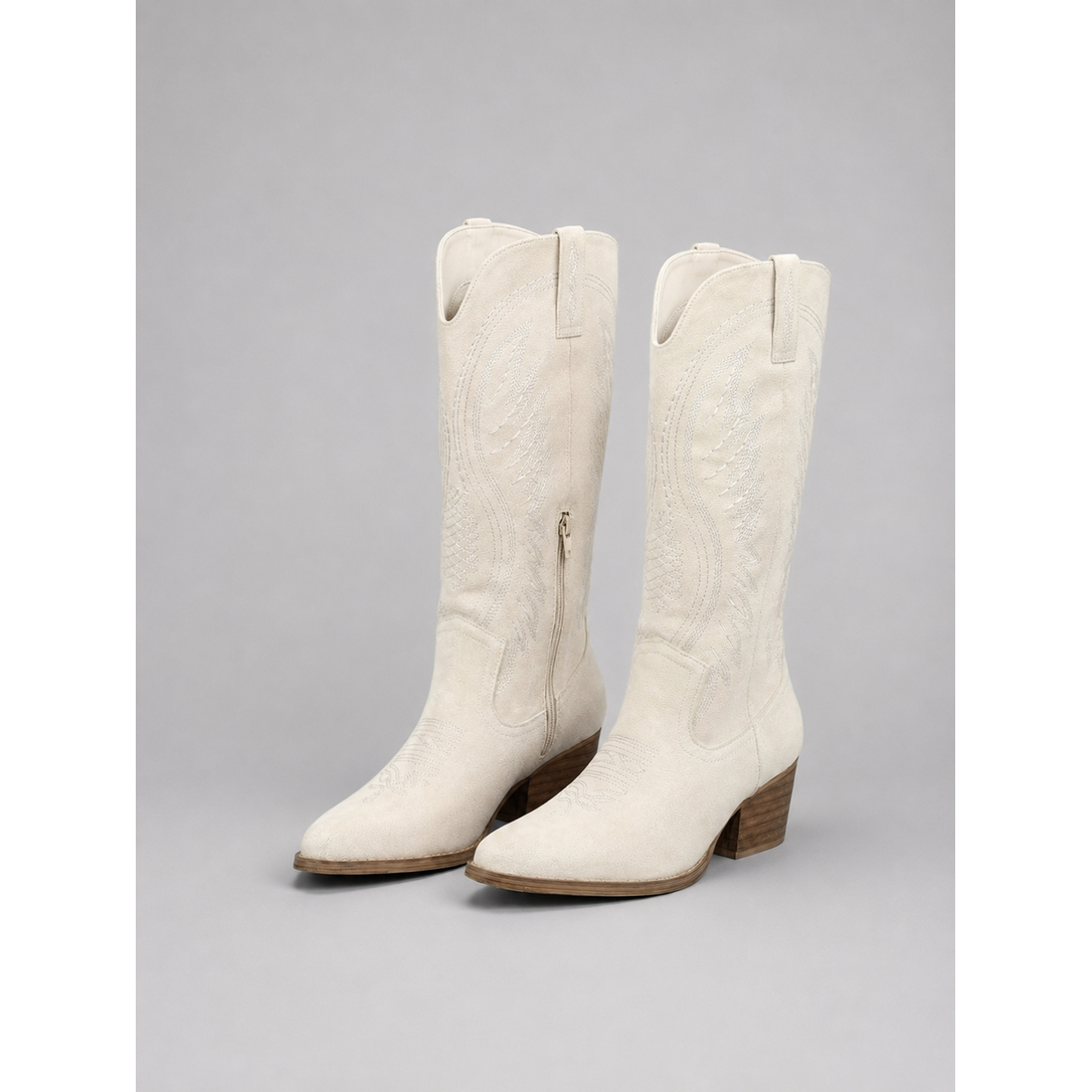 Women's Cowboy Western Boots Knee High Suede with Pointed Toe and Block Heel - Image 6