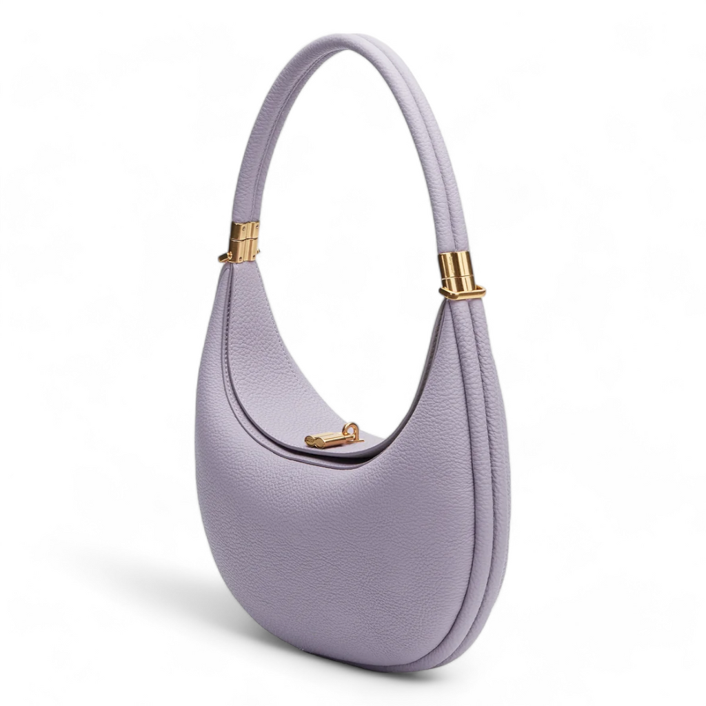 Women's Crescent Leather Shoulder Bag with Pebbled Texture and Turn-Lock Closure - Image 3