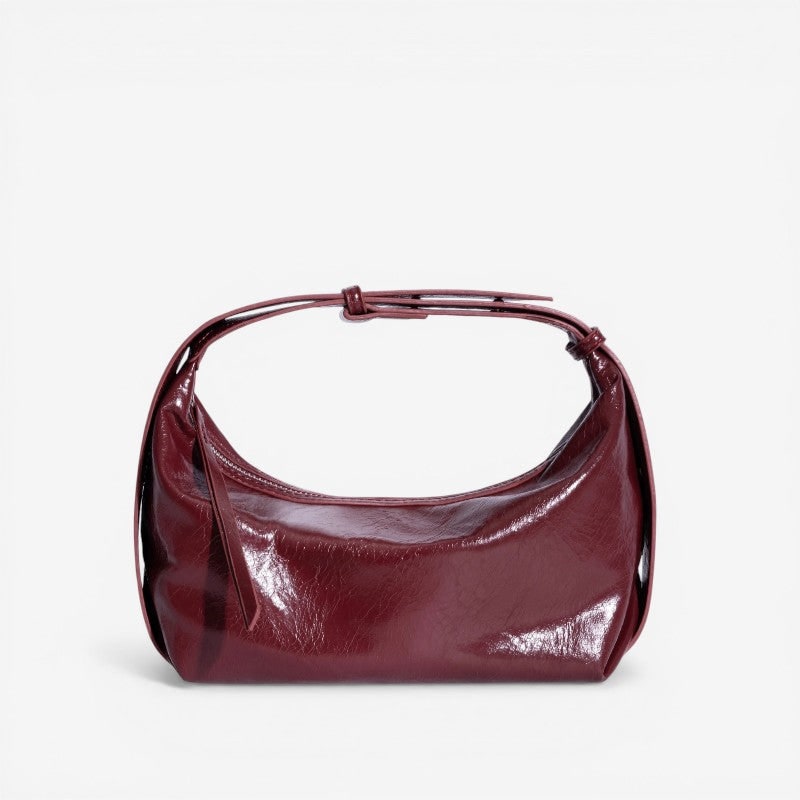 Women's Crescent Shoulder Bag with Glossy Crinkled Faux Leather and Adjustable Strap - Image 2