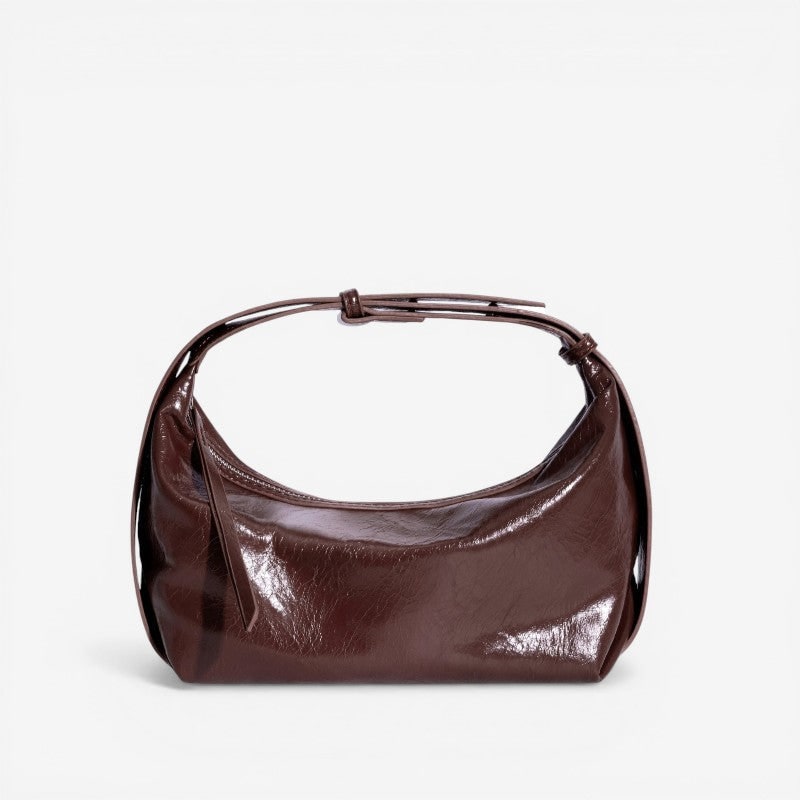 Women's Crescent Shoulder Bag with Glossy Crinkled Faux Leather and Adjustable Strap - Image 4