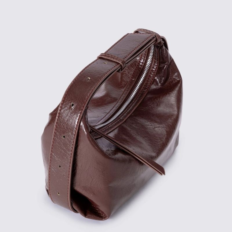 Women's Crescent Shoulder Bag with Glossy Crinkled Faux Leather and Adjustable Strap - Image 5