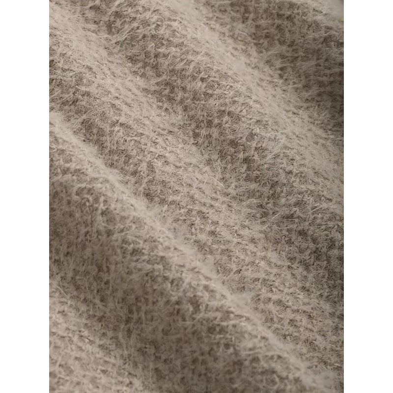 Women's Cropped Long Sleeve Knit Top with Fuzzy Texture and Crew Neck - Image 6