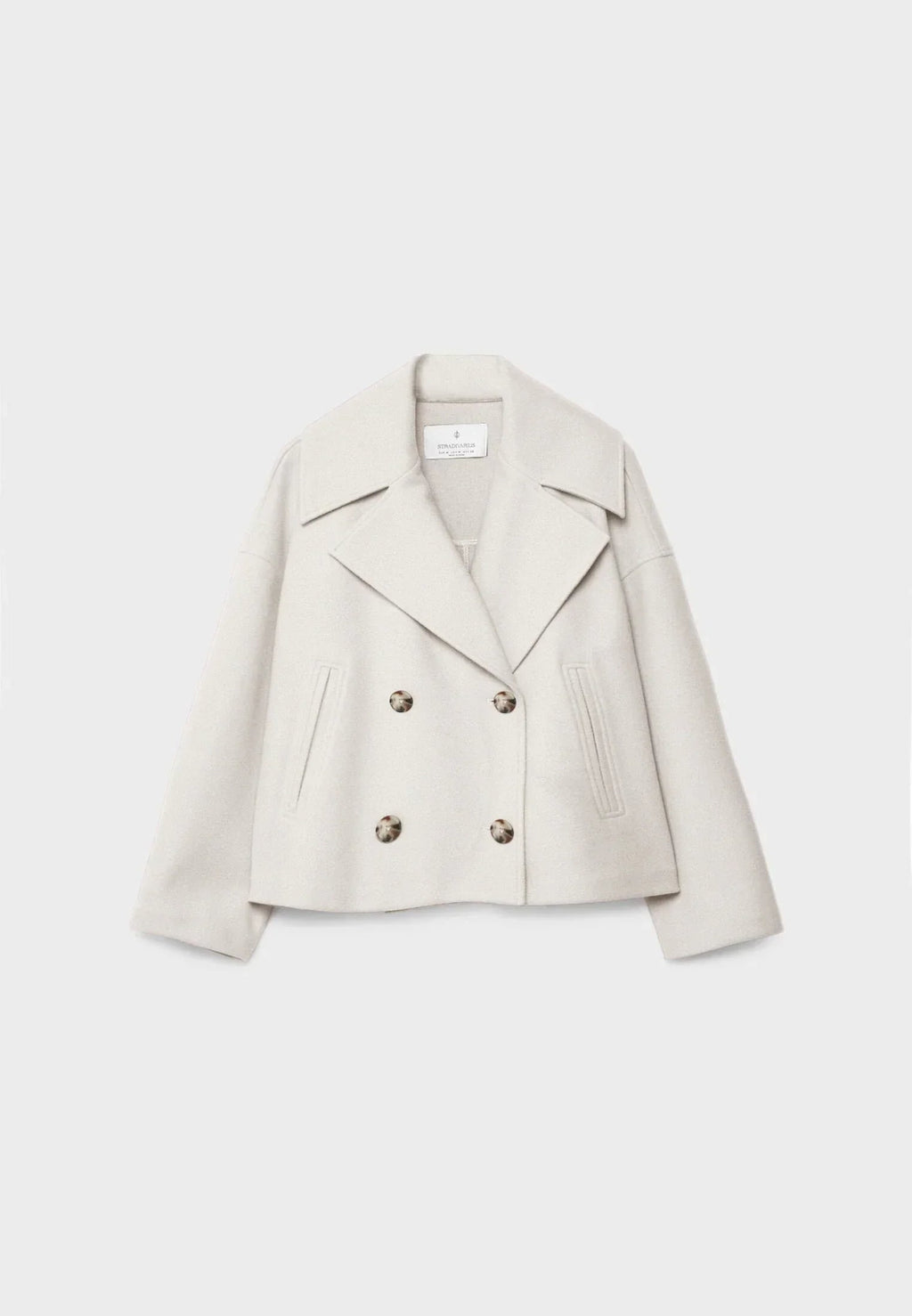 Women's Cropped Peacoat Double Breasted Wool Blend with Oversized Collar - Image 1