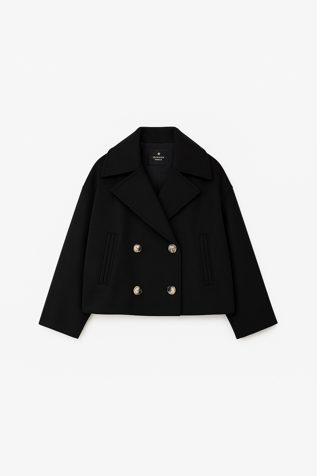 Women's Cropped Peacoat Double Breasted Wool Blend with Oversized Collar - Image 3