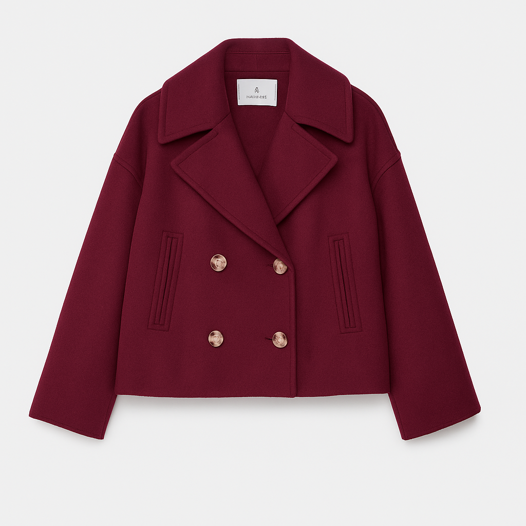 Women's Cropped Peacoat Double Breasted Wool Blend with Oversized Collar - Image 5
