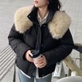 Women's Cropped Puffer Jacket with Faux Fur Stand Collar and Zip Front - Image 1