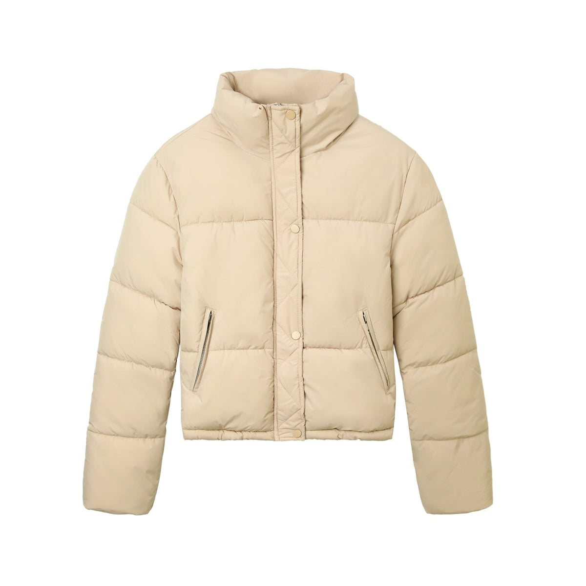 Women's Cropped Puffer Jacket with Stand Collar and Quilted Baffles - Image 1