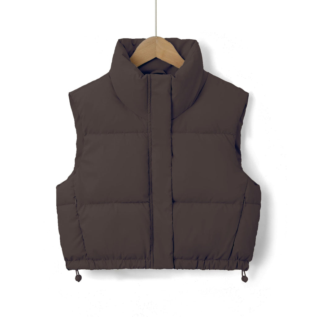 Women's Cropped Puffer Vest Sleeveless Quilted Stand Collar with Drawstring - Image 1