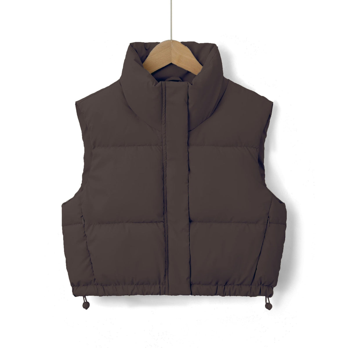 Women's Cropped Puffer Vest Sleeveless Quilted Stand Collar with Drawstring - Image 1