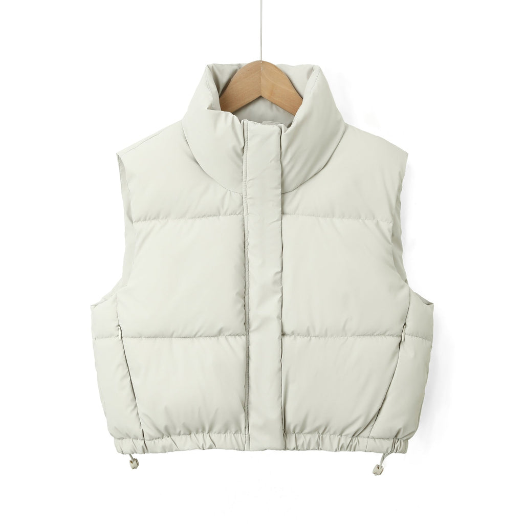 Women's Cropped Puffer Vest Sleeveless Quilted Stand Collar with Drawstring - Image 2