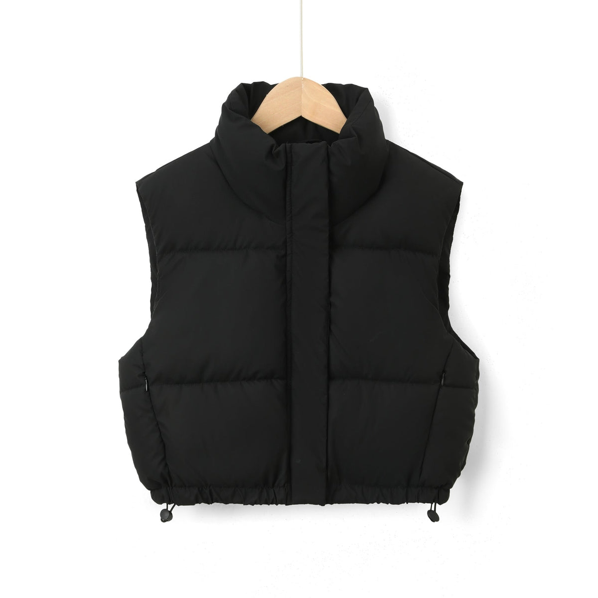 Women's Cropped Puffer Vest Sleeveless Quilted Stand Collar with Drawstring - Image 3