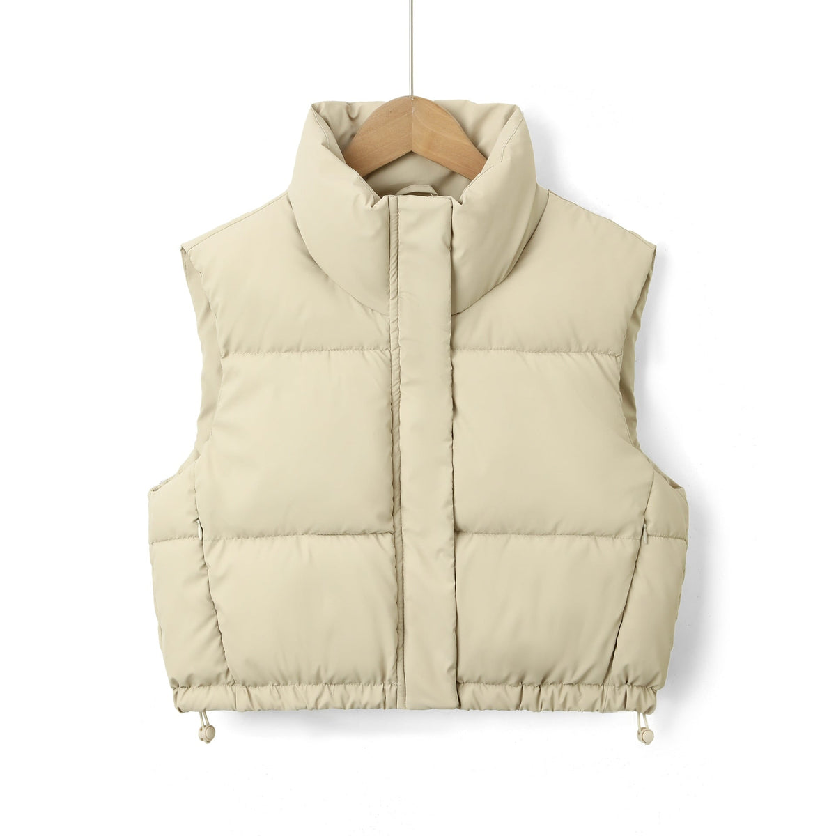 Women's Cropped Puffer Vest Sleeveless Quilted Stand Collar with Drawstring - Image 4