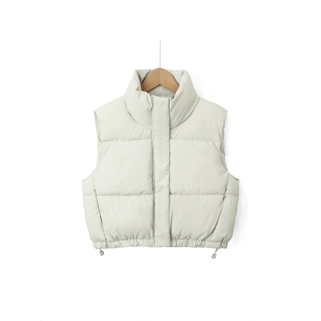 Women's Cropped Puffer Vest Sleeveless Quilted Stand Collar with Drawstring - Image 5