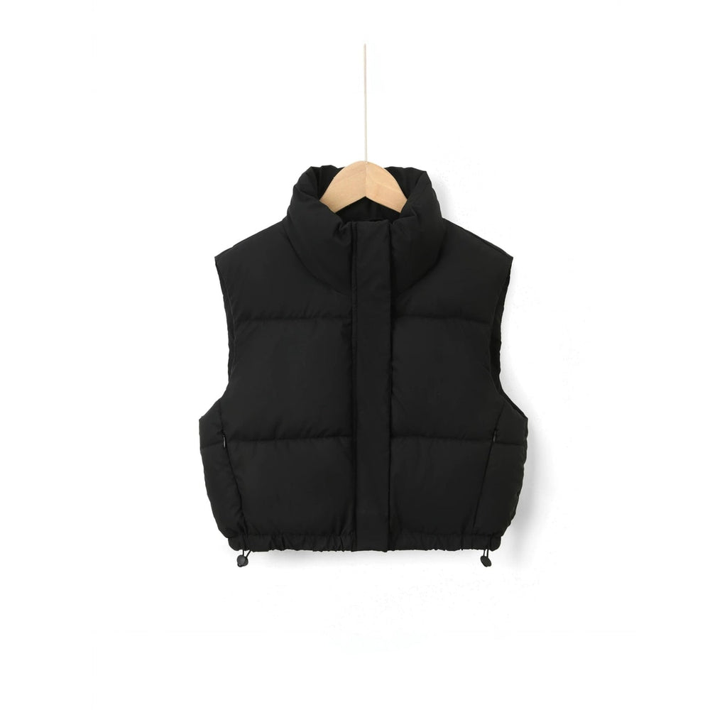 Women's Cropped Puffer Vest Sleeveless Quilted Stand Collar with Drawstring - Image 6