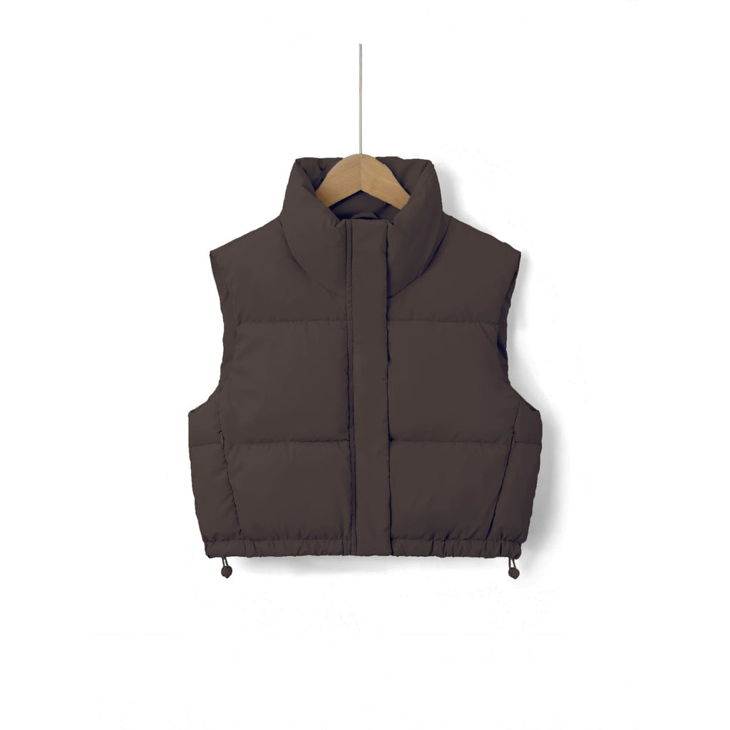 Women's Cropped Puffer Vest Sleeveless Quilted Stand Collar with Drawstring - Image 7