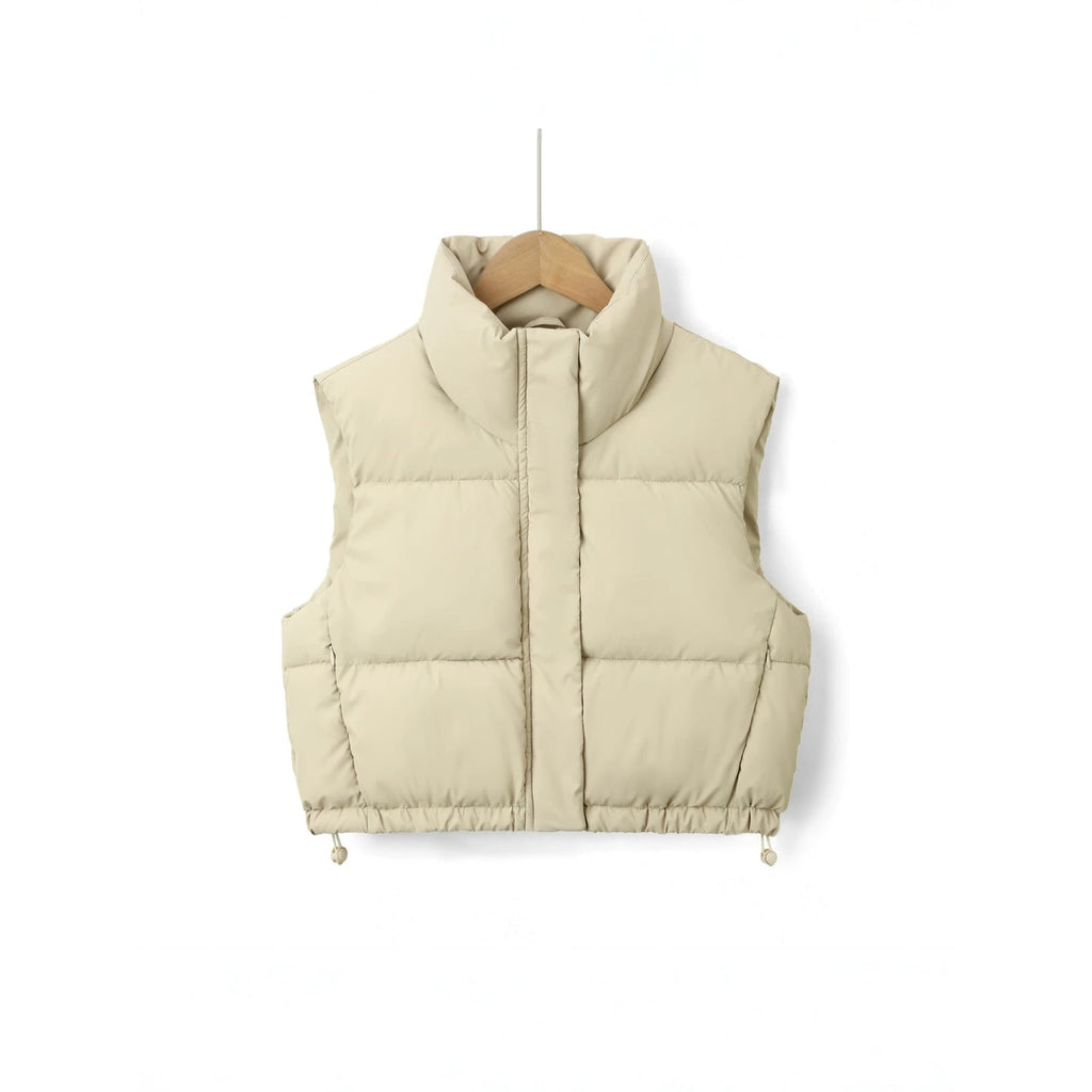 Women's Cropped Puffer Vest Sleeveless Quilted Stand Collar with Drawstring - Image 8