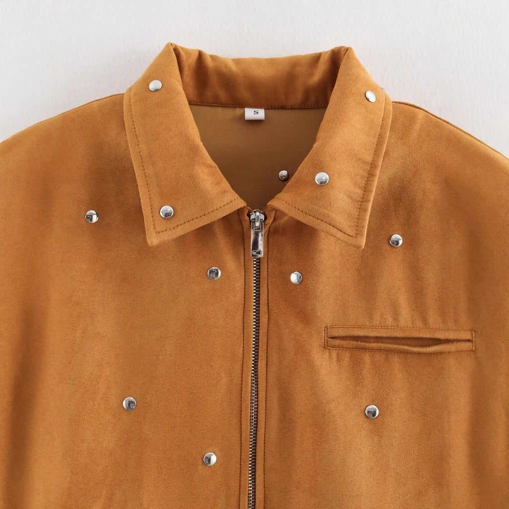 Women's Cropped Suede Jacket with Silver Plated Studs - Image 7