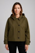 Women's Cropped Trench Coat with Detachable Hood and Pointed Collar - Image 1