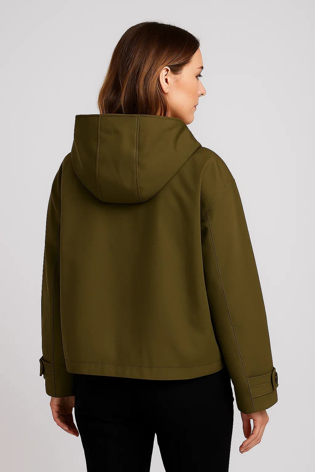 Women's Cropped Trench Coat with Detachable Hood and Pointed Collar - Image 2