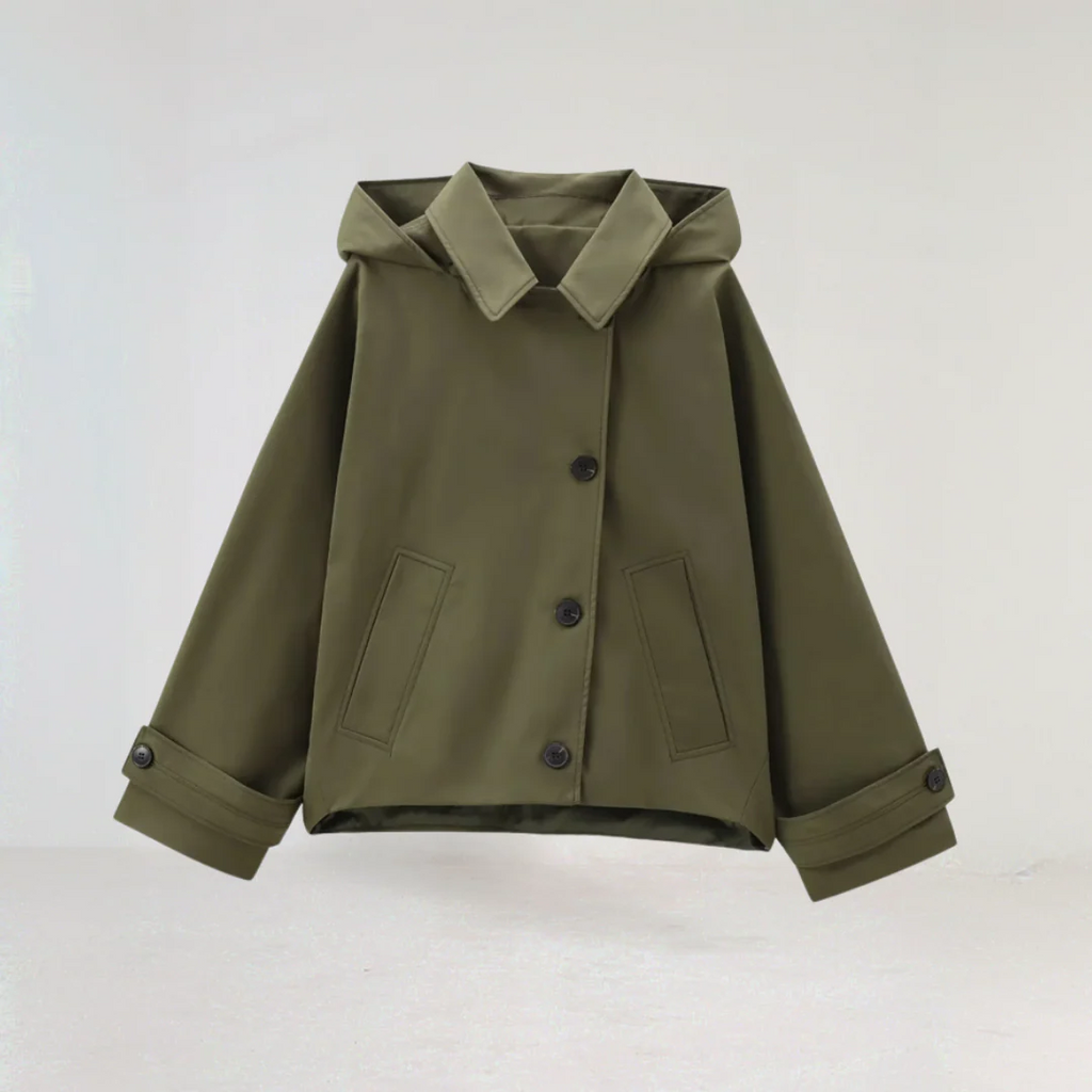 Women's Cropped Trench Coat with Detachable Hood and Pointed Collar - Image 3