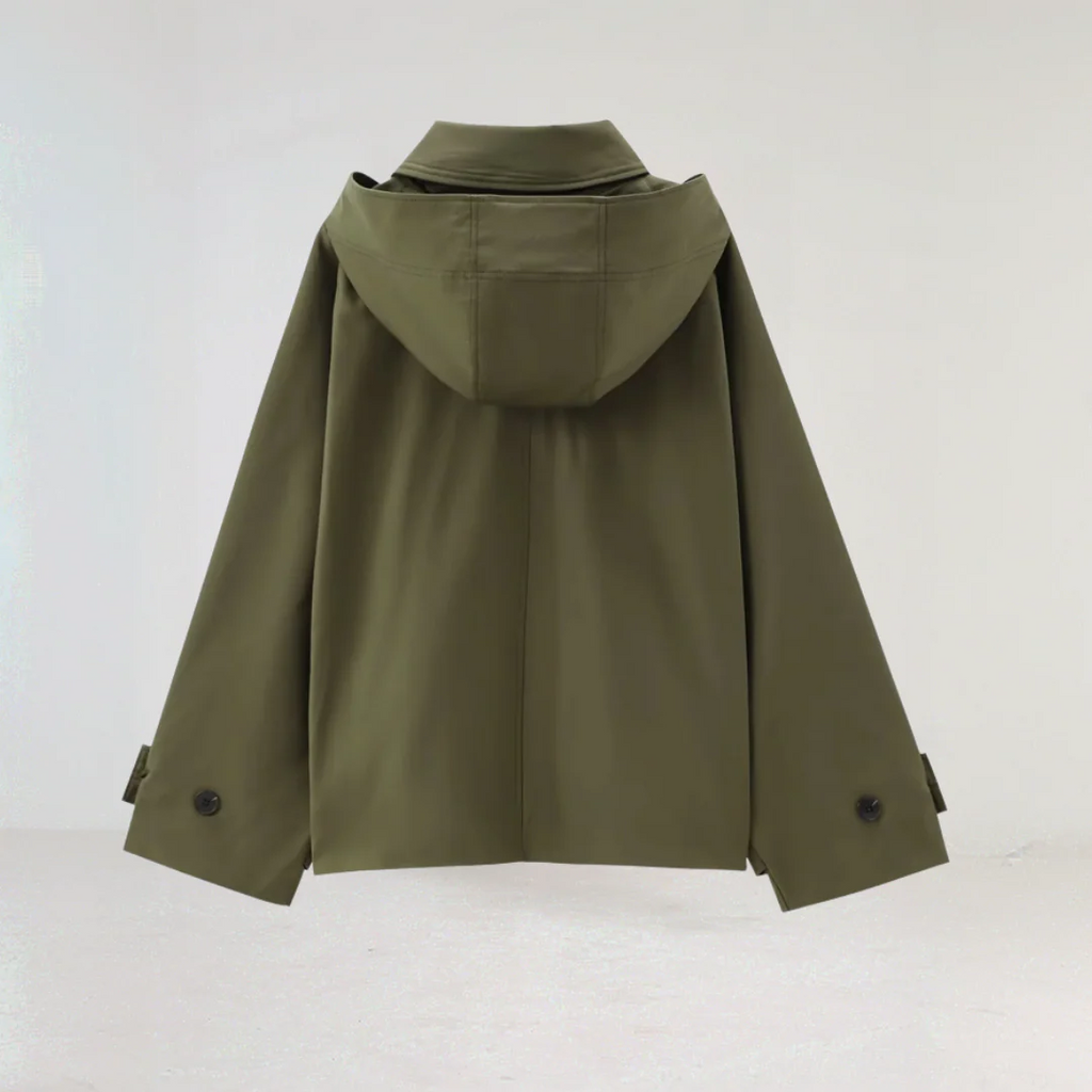 Women's Cropped Trench Coat with Detachable Hood and Pointed Collar - Image 4