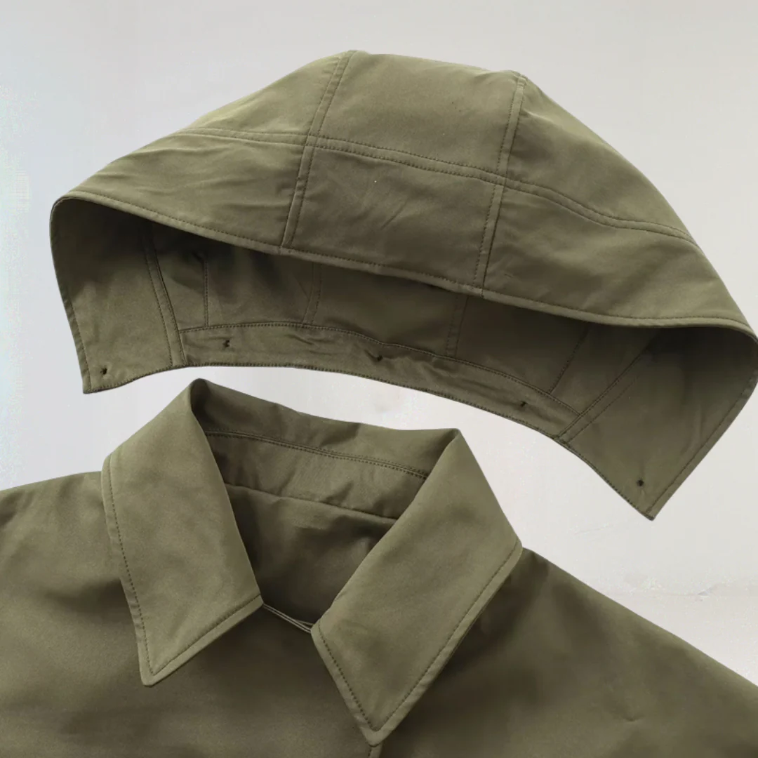 Women's Cropped Trench Coat with Detachable Hood and Pointed Collar - Image 5