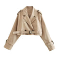 Women's Cropped Trench Coat with Double Breasted Belted Waist and Raw Hem - Image 3