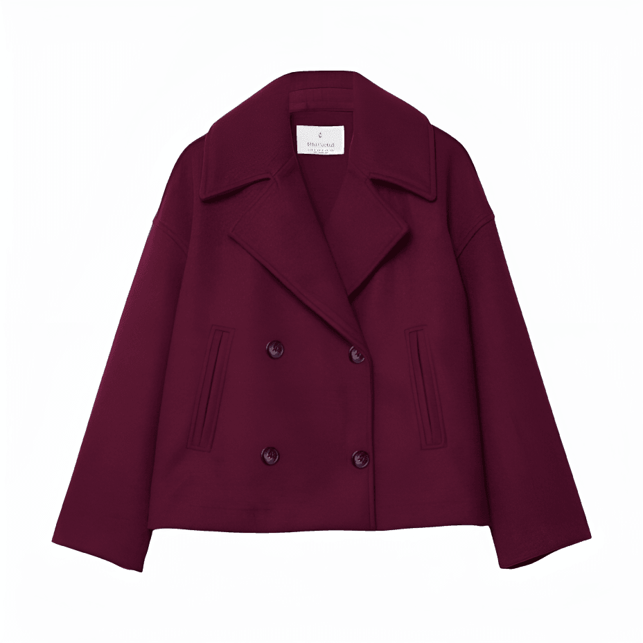 Women's Cropped Wool Peacoat Double Breasted with Notched Lapel and Oversized Fit - Image 11