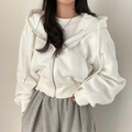 Women's Cropped Zip Up Hoodie Oversized with Drawstring Hood and Kangaroo Pocket - Image 3
